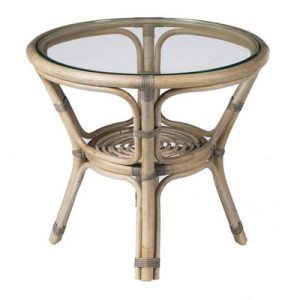 Mesa auxiliar cangas rattan gris c/ cristal Mesa auxiliar cangas rattan gris c/ cristal