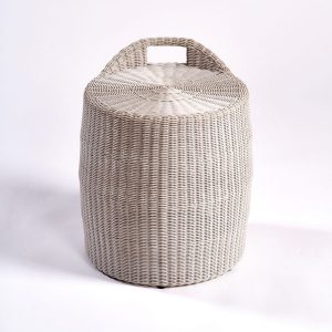 Mesa auxiliar cilíndrica ratán sintético color piedra Mesa auxiliar cilíndrica ratán sintético color piedra