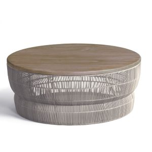 Mesa de centro ratán sintético color piedra y teca Mesa de centro ratán sintético color piedra y teca