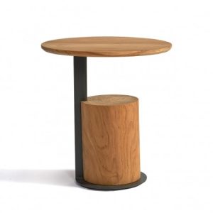 Mesa auxiliar redonda de teca y negro