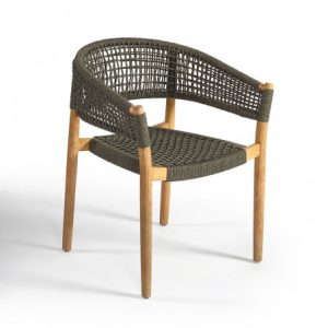 Silla de exterior madera y cuerda gris respaldo redondeado Silla de exterior madera y cuerda gris respaldo redondeado