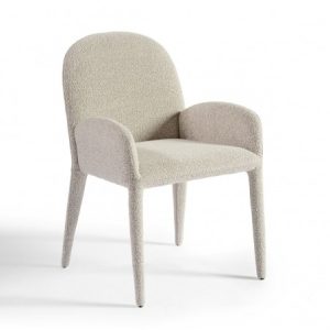 Sillón de comedor tapizado bouclé grisáceo Sillón de comedor tapizado bouclé grisáceo