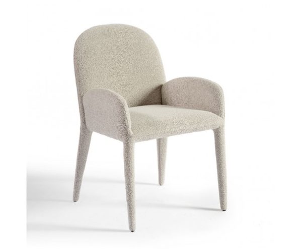 Sillón de comedor tapizado bouclé grisáceo