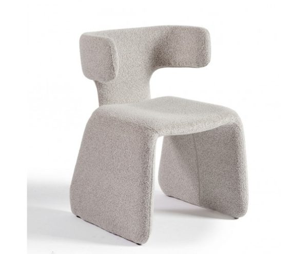 Silla de comedor completamente tapizada bouclé grisáceo