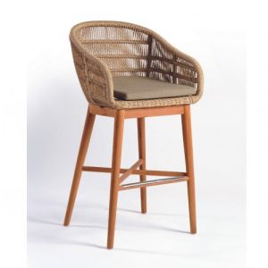 Taburete de altura de isla de teca natural y cuerda beige Taburete de altura de isla de teca natural y cuerda beige