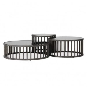 Conjunto de 3 mesas de centro roble y cristal Conjunto de 3 mesas de centro roble y cristal