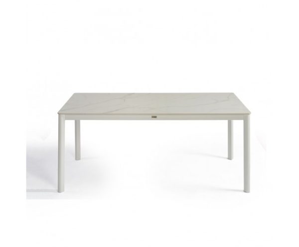 Mesa de exterior aluminio blanco y piedra