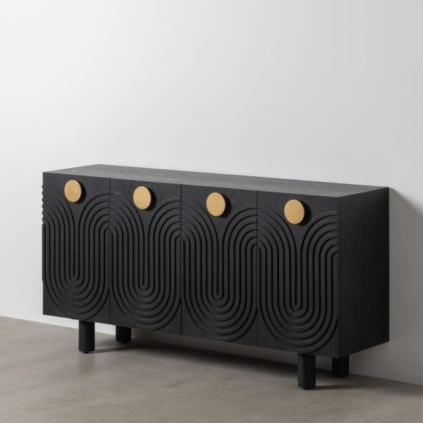 Aparador negro-oro madera-metal 160 x 40 x 80 cm