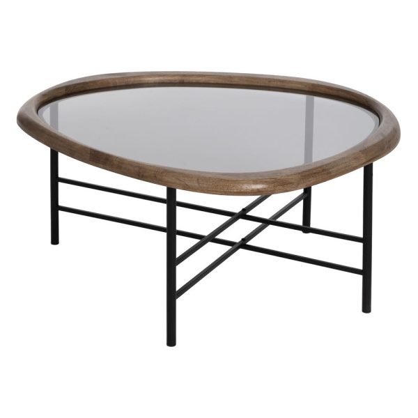 Mesa centro natural-negro madera-metal 76 x 81 x 38 cm