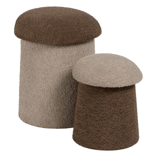 S/2 puf beige-marrón tejido 40 x 40 x 48 cm
