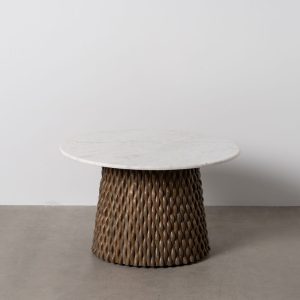 Mesa Centro Blanco-Marrón Mármol/Madera 80 X 80 X 49 Cm Mesa Centro Blanco-Marrón Mármol/Madera 80 X 80 X 49 Cm