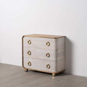 Cómoda Blanco-Natural Madera De Mango 91 X 38,50 X 83 Cm Cómoda Blanco-Natural Madera De Mango 91 X 38,50 X 83 Cm