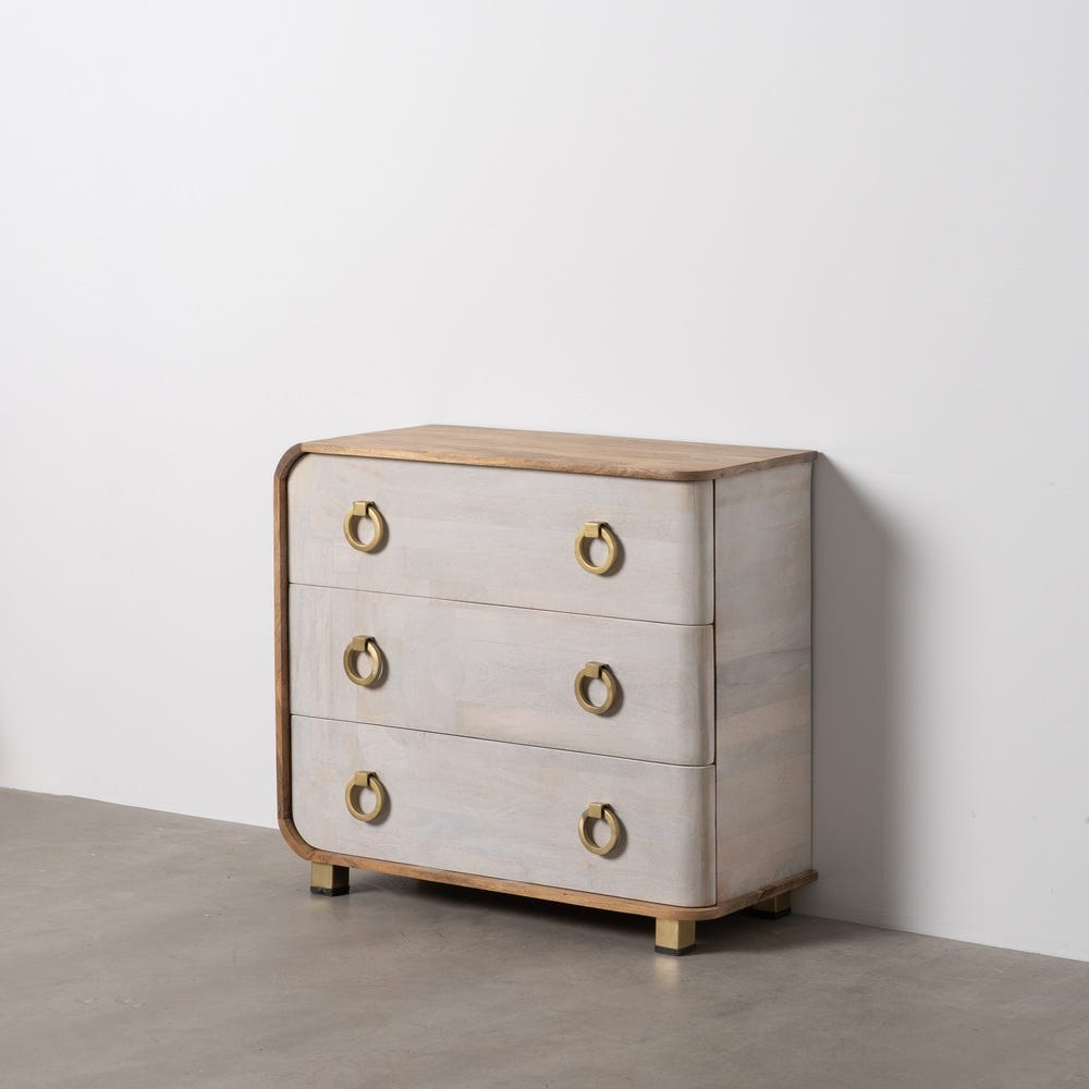 Cómoda Blanco-Natural Madera De Mango 91 X 38,50 X 83 Cm Cómoda Blanco-Natural Madera De Mango 91 X 38,50 X 83 Cm