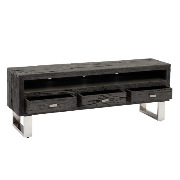 Mueble tv negro madera / acero salón 160 x 40 x 59 cm