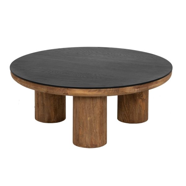 Mesa centro natural-negro madera de pino 90 x 90 x 35 cm