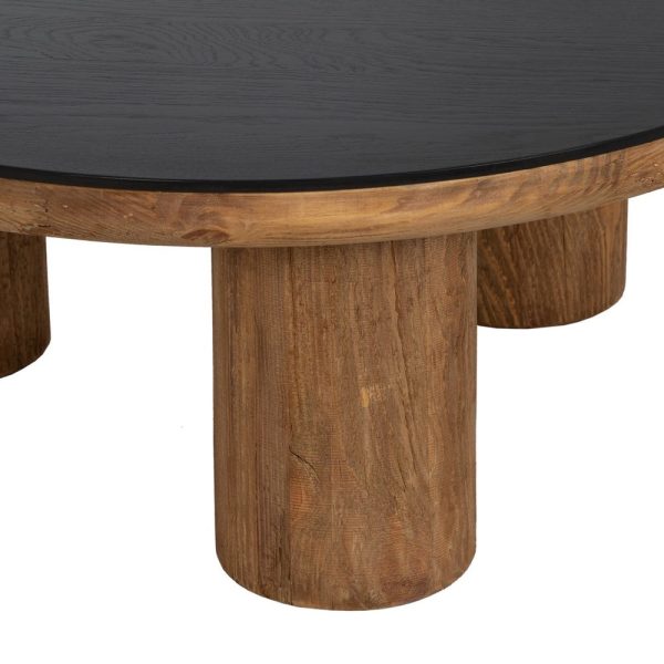 Mesa centro natural-negro madera de pino 90 x 90 x 35 cm