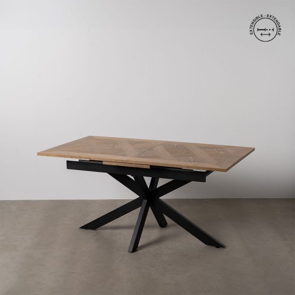 Mesa extensible natural-negro dm-metal 160 x 90 x 77 cm