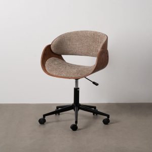 Silla Ruedas Beige-Marrón Tejido-Madera 59 X 64 X 88 Cm