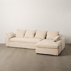 Chaise-Lounger Crema Tejido-Madera 300 X 161 X 90 Cm Chaise-Lounger Crema Tejido-Madera 300 X 161 X 90 Cm