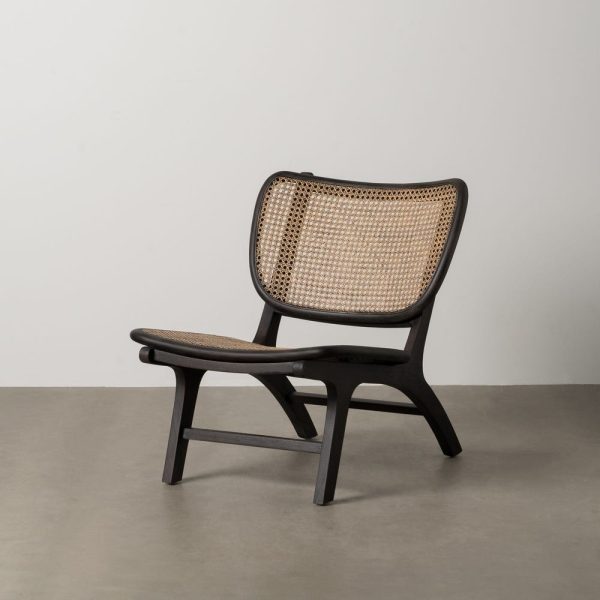 Sillón negro ratán/madera salón 84 x 58 x 74 cm