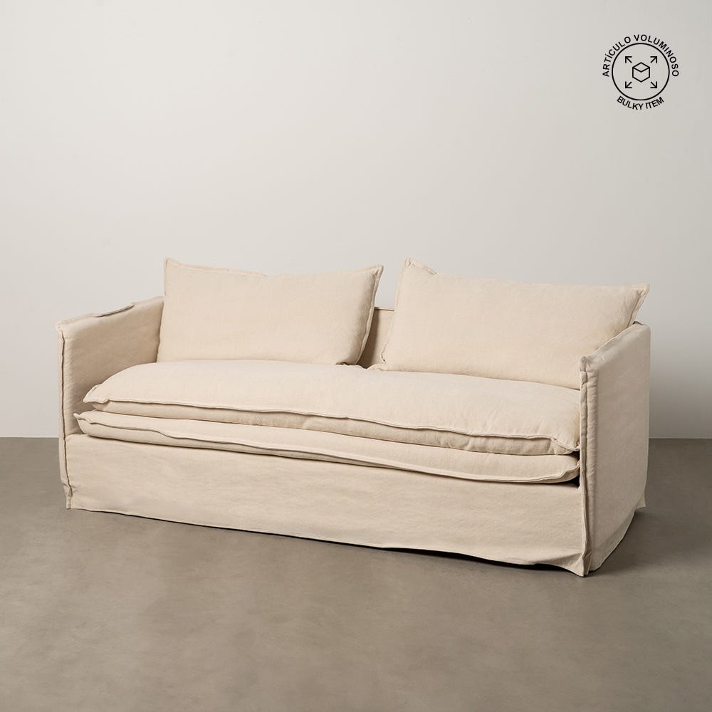 Sofá 3 Plazas Crema Tejido-Madera 210 X 97 X 89 Cm Sofá 3 Plazas Crema Tejido-Madera 210 X 97 X 89 Cm