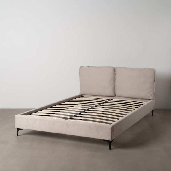 Cama beige tejido dormitorio 163 x 215 x 93 cm