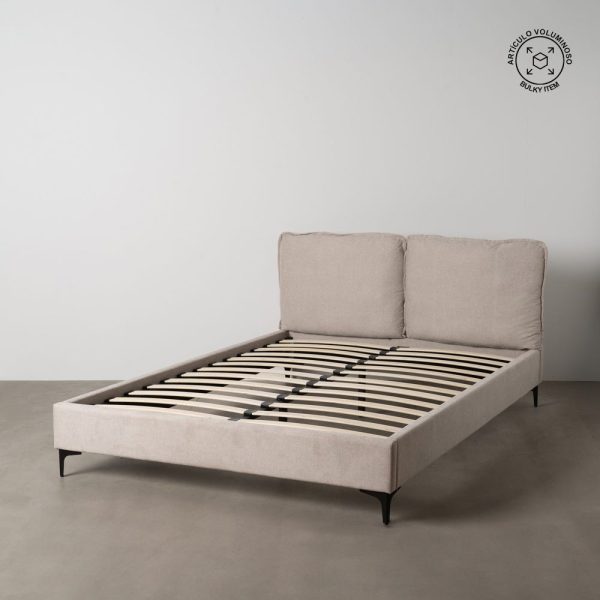 Cama beige tejido dormitorio 192 x 214 x 95 cm