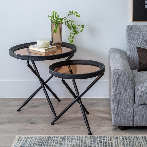 S/2 mesitas negro madera-metal 64 x 64 x 64 cm