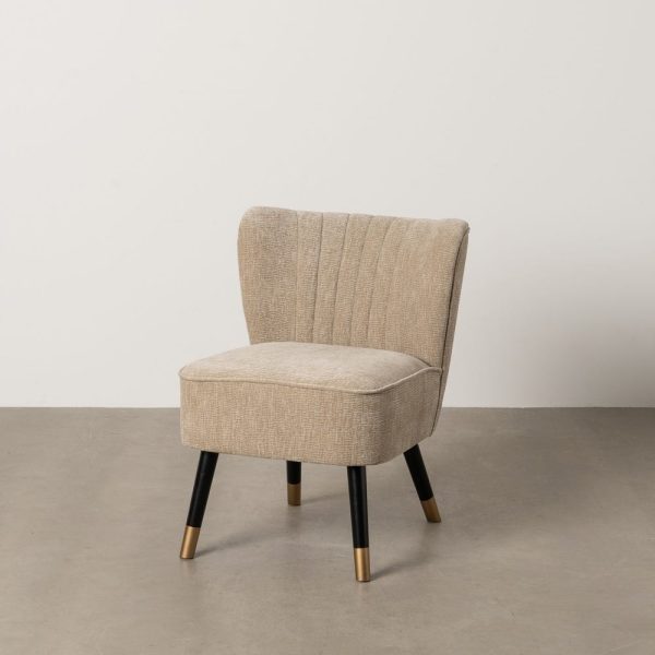 Sillón beige tejido-madera salón 58 x 70 x 74 cm