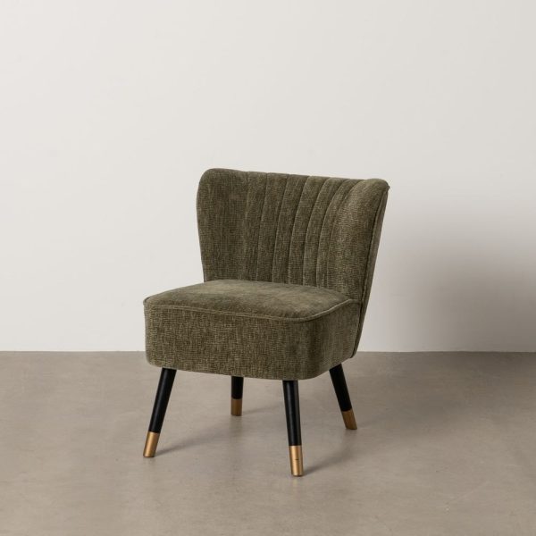 Sillón verde tejido-madera salón 58 x 70 x 74 cm