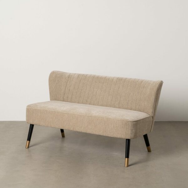 Sofá beige tejido-madera salón 134 x 70 x 74 cm