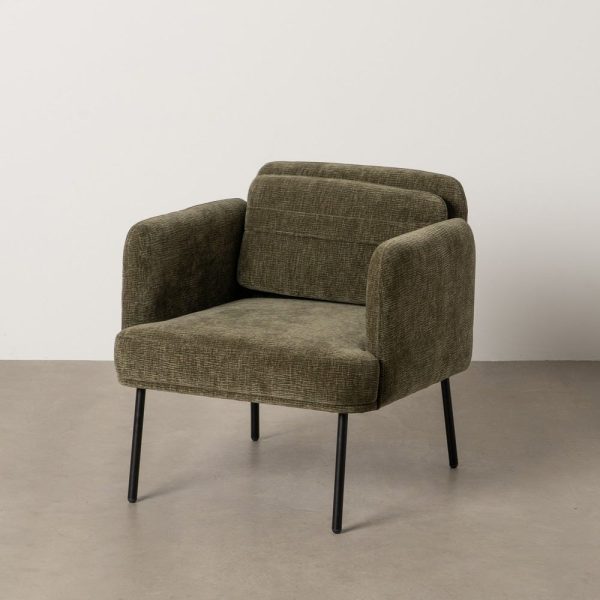 Sillón verde tejido-madera salón 72 x 72 x 73 cm