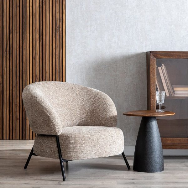 Sillón beige tejido-metal salón 84 x 84 x 70 cm