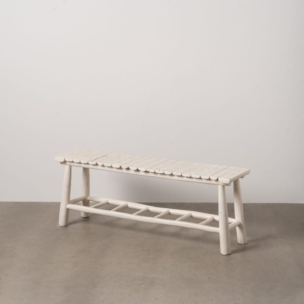 Banqueta Blanco Rozado Madera De Teca 120 X 30 X 45 Cm
