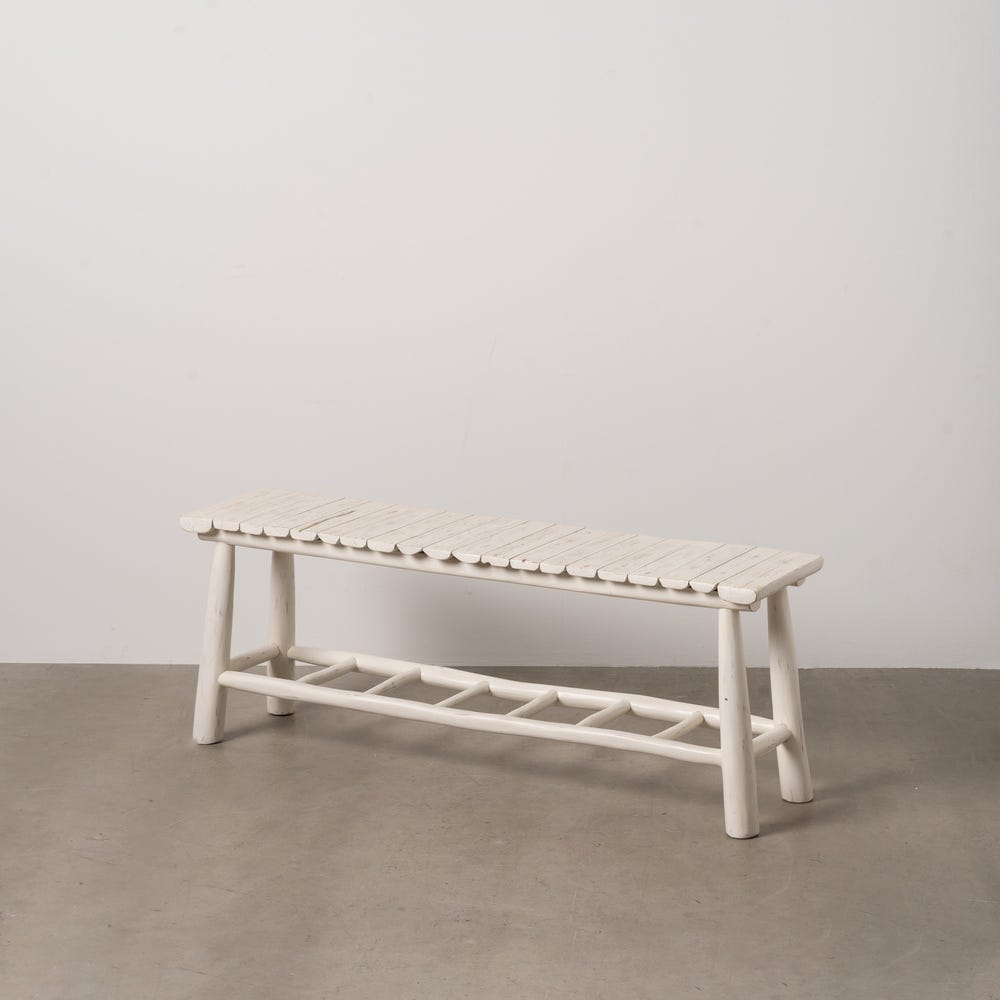 Banqueta Blanco Rozado Madera De Teca 120 X 30 X 45 Cm Banqueta Blanco Rozado Madera De Teca 120 X 30 X 45 Cm