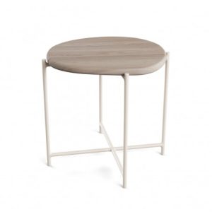 Mesa auxiliar de teca envejecida y aluminio blanco