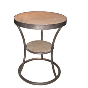 Mesa auxiliar redonda de madera y metal