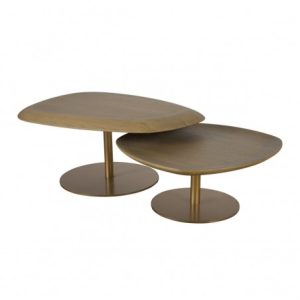 Set mesas de centro roble natural y pata dorada