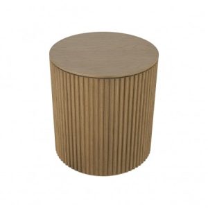 Mesa auxiliar cilíndrica acabada en roble natural efecto palillería Mesa auxiliar cilíndrica acabada en roble natural efecto palillería