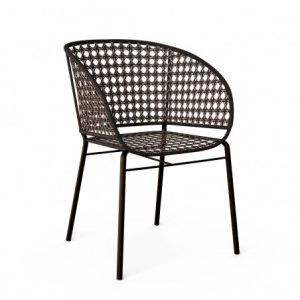 Silla de metal y resina apilable color espresso Silla de metal y resina apilable color espresso