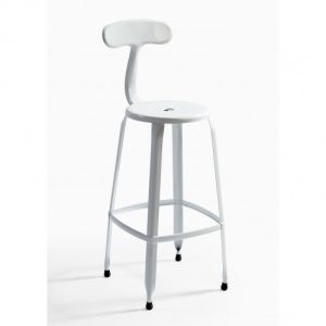 Banqueta de metal blanca con respaldo