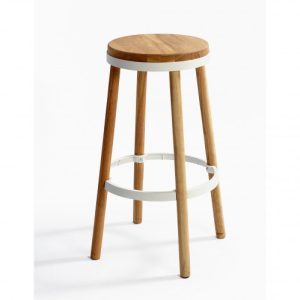 Banqueta de madera y metal blanco con tara