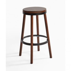 Banqueta redonda de madera y metal negro