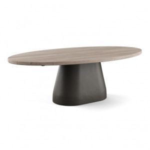 Mesa ovalada teca envejecida y pata fibra de vidrio oscura Mesa ovalada teca envejecida y pata fibra de vidrio oscura