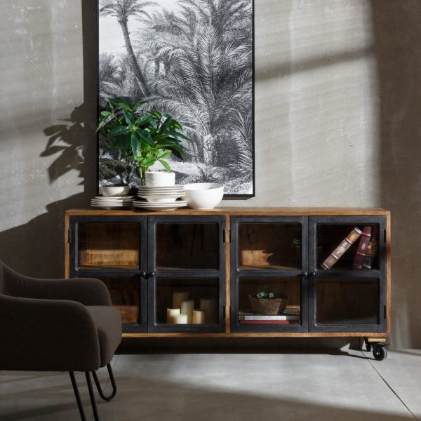 Aparador negro-natural madera de mango 160 x 35 x 71 cm