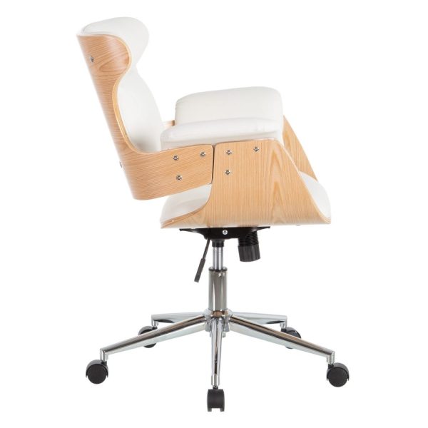 Sillón ruedas natural-blanco simil piel 68 x 62 x 85 cm