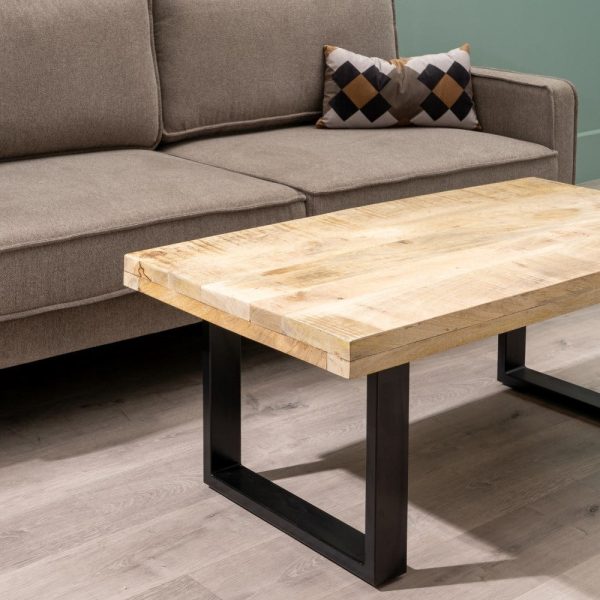 Mesa centro natural-negro madera / metal 120 x 60 x 45 cm