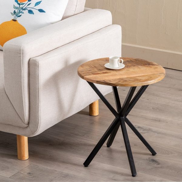 Mesa auxiliar natural madera-metal salón 43 x 43 x 49 cm