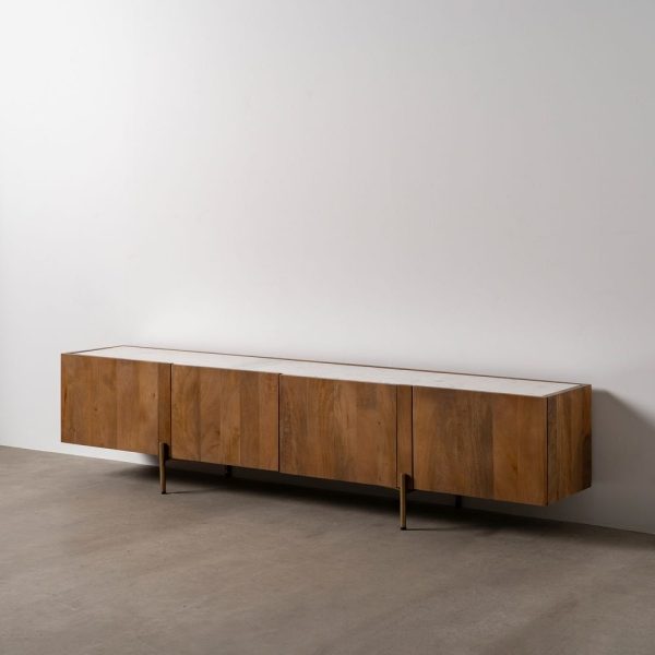 Mueble tv blanco-natural mármol/madera 200 x 35 x 46 cm