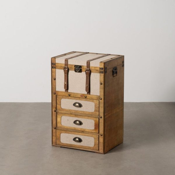 Baúl beige madera / tejido 46 x 36 x 71 cm
